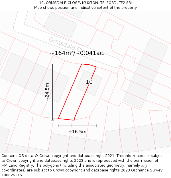 10, ORMSDALE CLOSE, MUXTON, TELFORD, TF2 8RL: Plot and title map