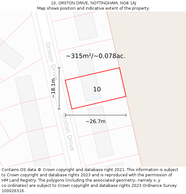 10, ORSTON DRIVE, NOTTINGHAM, NG8 1AJ: Plot and title map