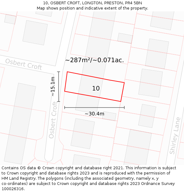 10, OSBERT CROFT, LONGTON, PRESTON, PR4 5BN: Plot and title map