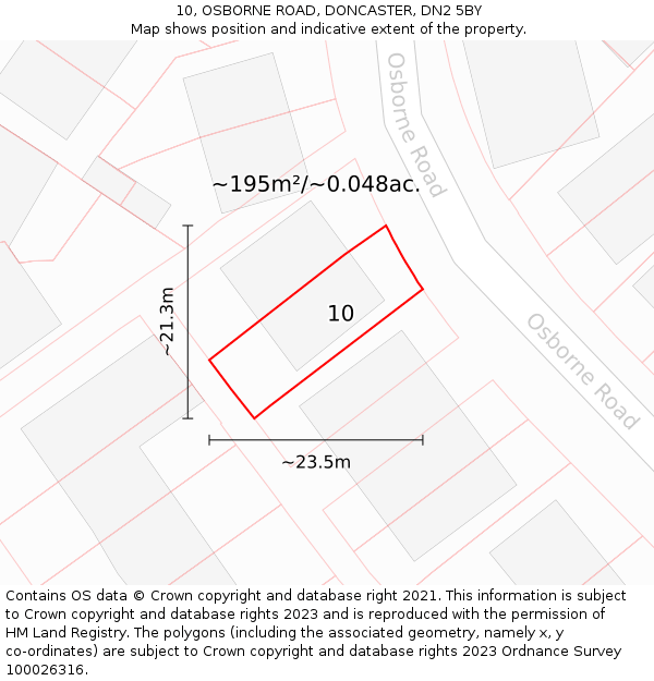 10, OSBORNE ROAD, DONCASTER, DN2 5BY: Plot and title map