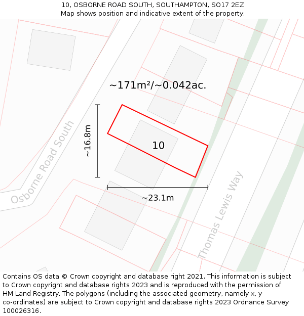 10, OSBORNE ROAD SOUTH, SOUTHAMPTON, SO17 2EZ: Plot and title map
