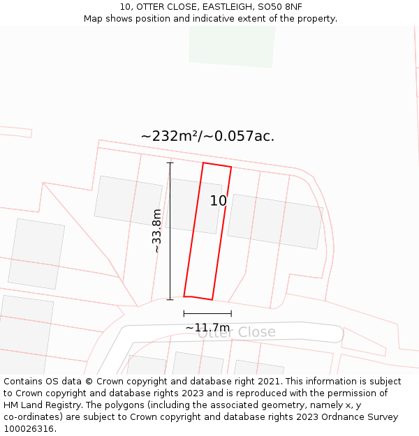 10, OTTER CLOSE, EASTLEIGH, SO50 8NF: Plot and title map