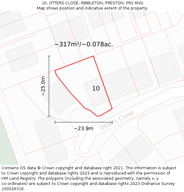 10, OTTERS CLOSE, RIBBLETON, PRESTON, PR2 6NG: Plot and title map