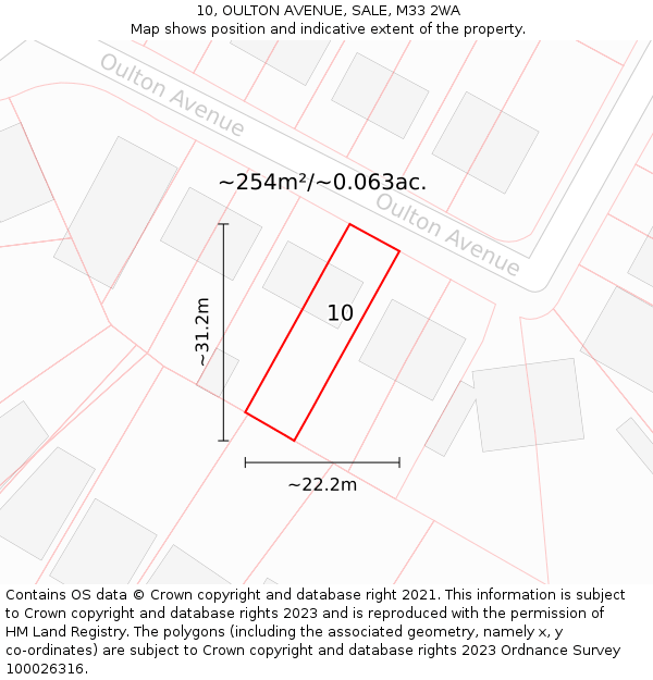 10, OULTON AVENUE, SALE, M33 2WA: Plot and title map