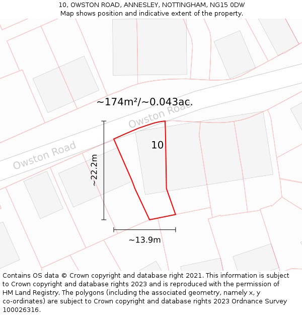 10, OWSTON ROAD, ANNESLEY, NOTTINGHAM, NG15 0DW: Plot and title map