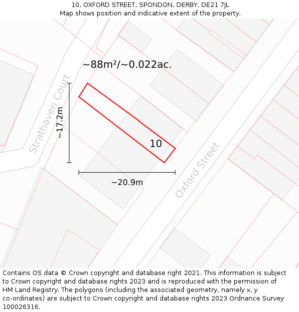 10, OXFORD STREET, SPONDON, DERBY, DE21 7JL: Plot and title map