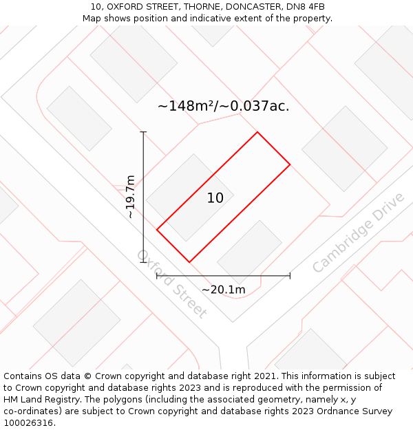 10, OXFORD STREET, THORNE, DONCASTER, DN8 4FB: Plot and title map