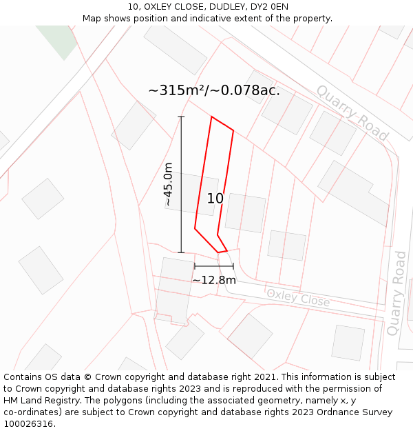 10, OXLEY CLOSE, DUDLEY, DY2 0EN: Plot and title map
