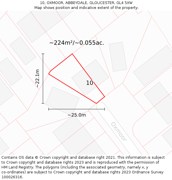 10, OXMOOR, ABBEYDALE, GLOUCESTER, GL4 5XW: Plot and title map