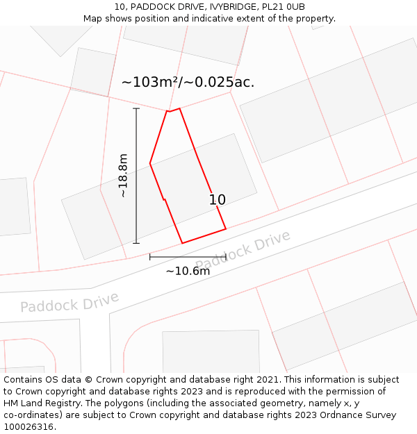 10, PADDOCK DRIVE, IVYBRIDGE, PL21 0UB: Plot and title map