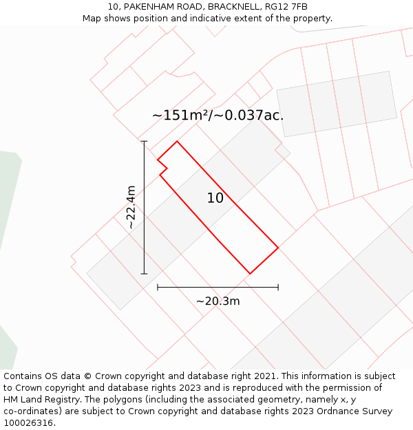 10, PAKENHAM ROAD, BRACKNELL, RG12 7FB: Plot and title map