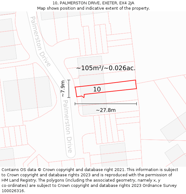 10, PALMERSTON DRIVE, EXETER, EX4 2JA: Plot and title map