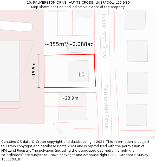 10, PALMERSTON DRIVE, HUNTS CROSS, LIVERPOOL, L25 9GD: Plot and title map