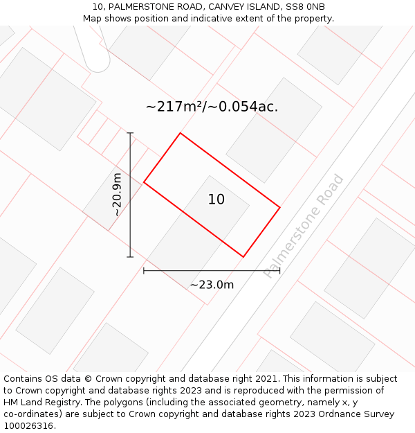 10, PALMERSTONE ROAD, CANVEY ISLAND, SS8 0NB: Plot and title map