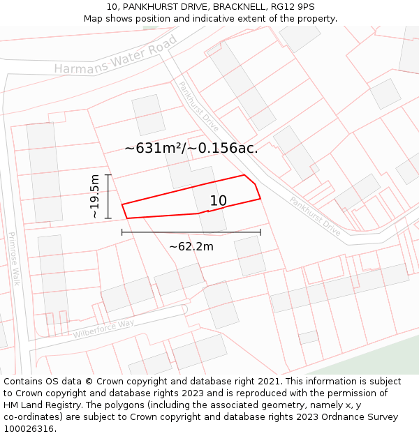 10, PANKHURST DRIVE, BRACKNELL, RG12 9PS: Plot and title map