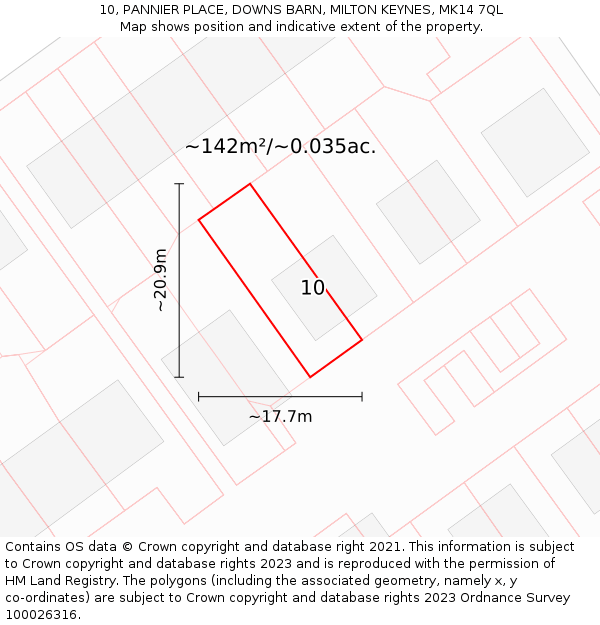 10, PANNIER PLACE, DOWNS BARN, MILTON KEYNES, MK14 7QL: Plot and title map
