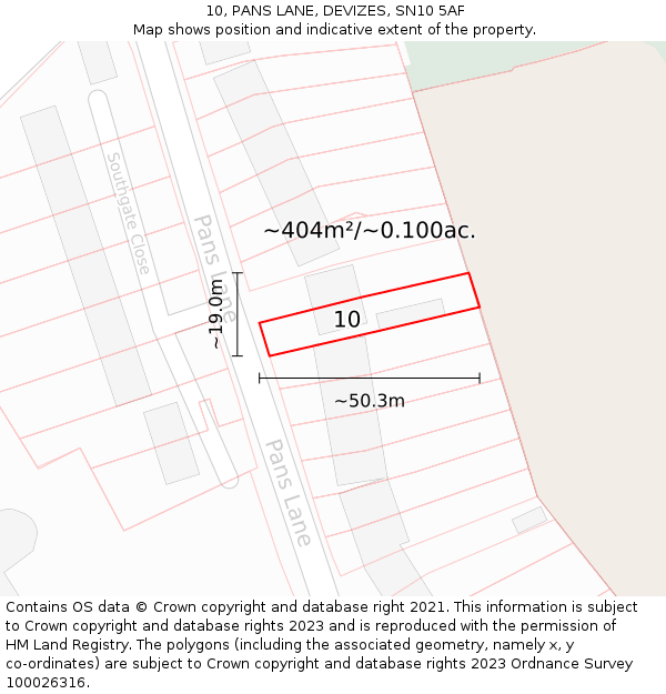 10, PANS LANE, DEVIZES, SN10 5AF: Plot and title map