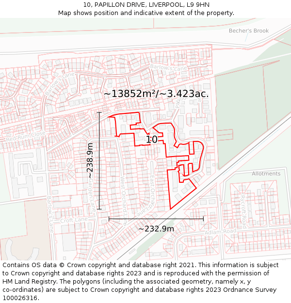 10, PAPILLON DRIVE, LIVERPOOL, L9 9HN: Plot and title map
