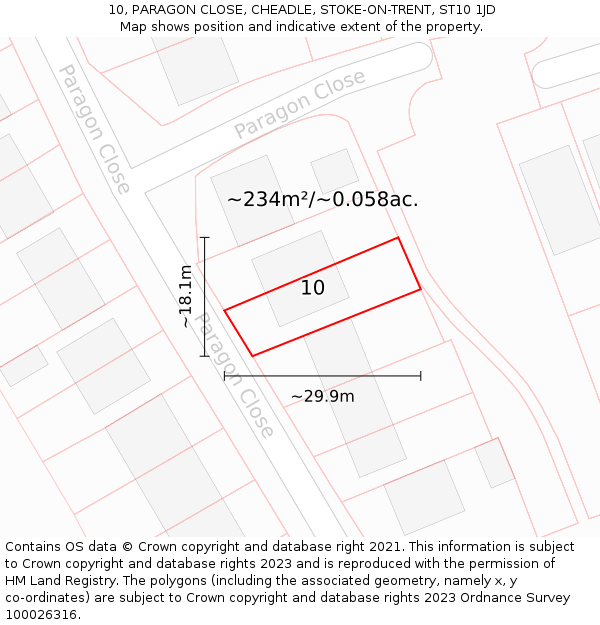10, PARAGON CLOSE, CHEADLE, STOKE-ON-TRENT, ST10 1JD: Plot and title map