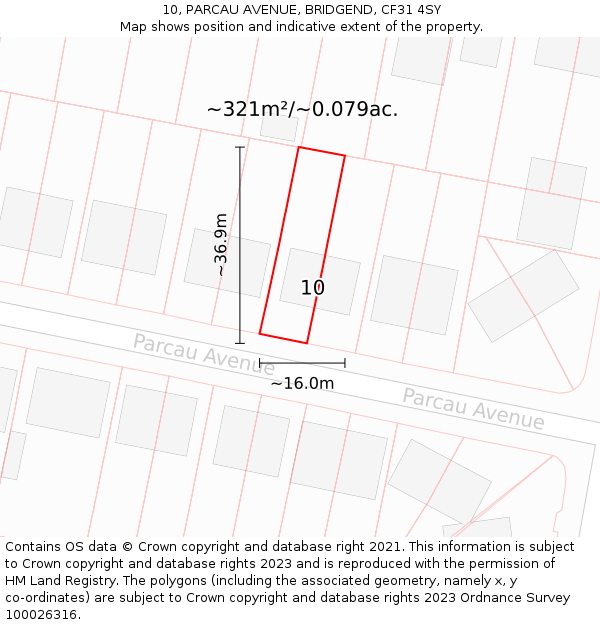 10, PARCAU AVENUE, BRIDGEND, CF31 4SY: Plot and title map