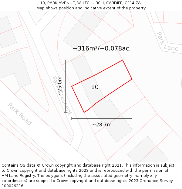 10, PARK AVENUE, WHITCHURCH, CARDIFF, CF14 7AL: Plot and title map