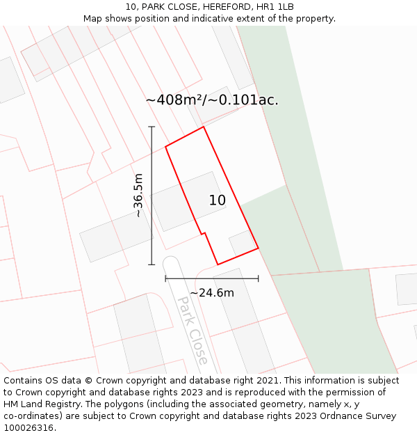 10, PARK CLOSE, HEREFORD, HR1 1LB: Plot and title map