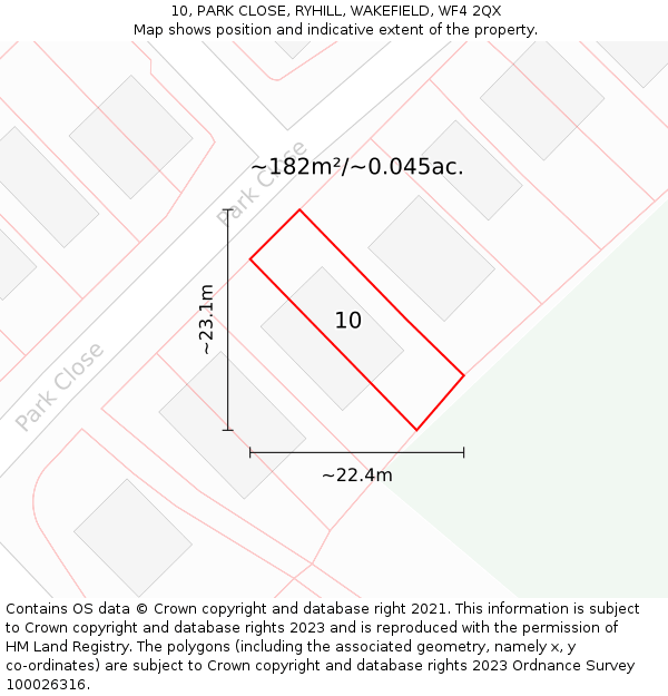 10, PARK CLOSE, RYHILL, WAKEFIELD, WF4 2QX: Plot and title map