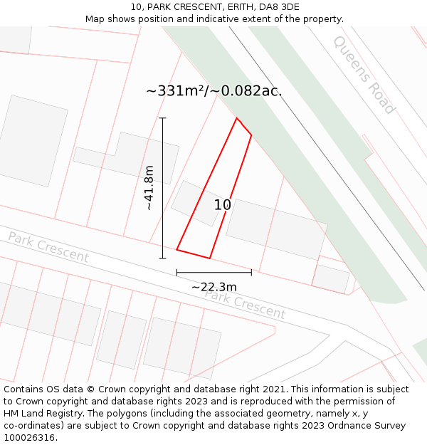 10, PARK CRESCENT, ERITH, DA8 3DE: Plot and title map