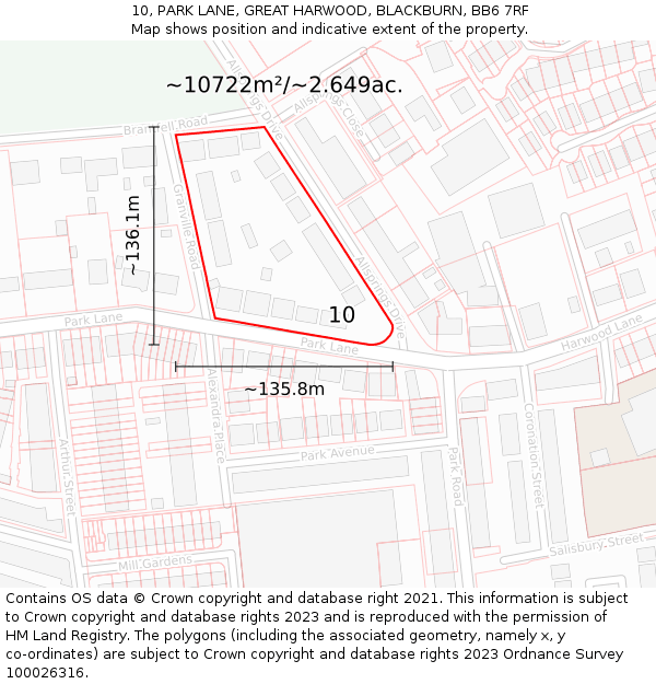10, PARK LANE, GREAT HARWOOD, BLACKBURN, BB6 7RF: Plot and title map