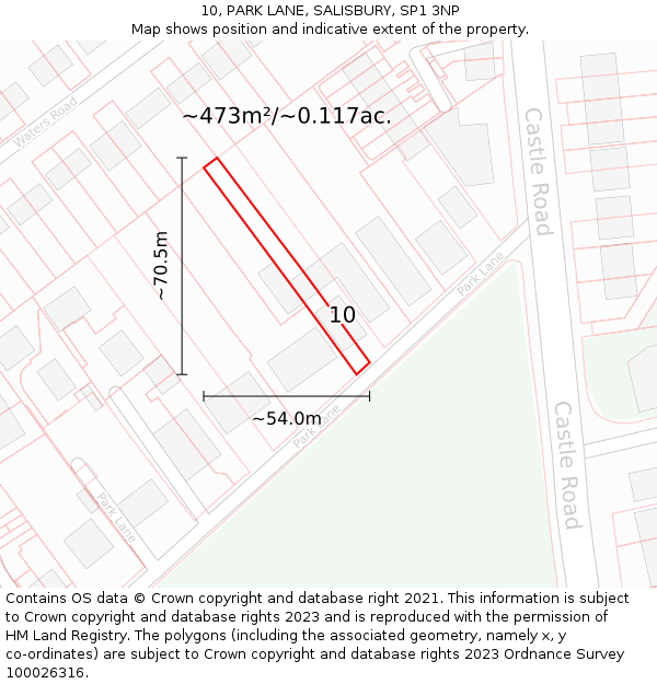 10, PARK LANE, SALISBURY, SP1 3NP: Plot and title map