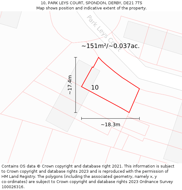 10, PARK LEYS COURT, SPONDON, DERBY, DE21 7TS: Plot and title map