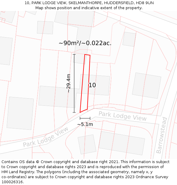 10, PARK LODGE VIEW, SKELMANTHORPE, HUDDERSFIELD, HD8 9UN: Plot and title map