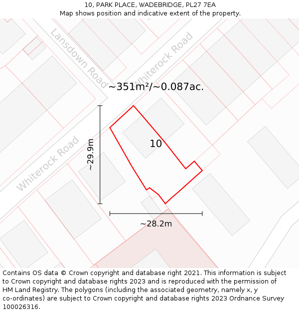 10, PARK PLACE, WADEBRIDGE, PL27 7EA: Plot and title map