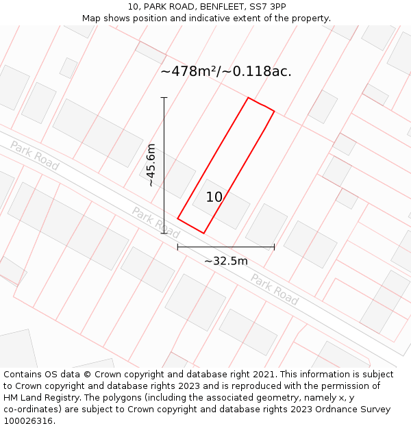 10, PARK ROAD, BENFLEET, SS7 3PP: Plot and title map