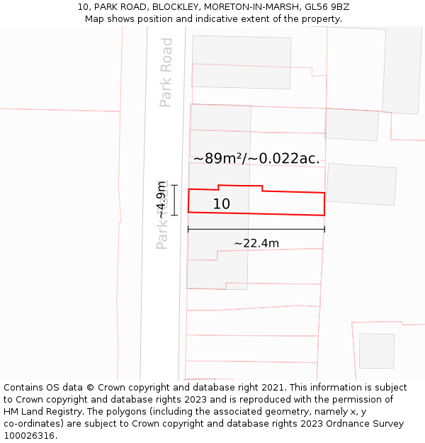 10, PARK ROAD, BLOCKLEY, MORETON-IN-MARSH, GL56 9BZ: Plot and title map