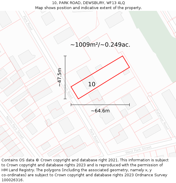 10, PARK ROAD, DEWSBURY, WF13 4LQ: Plot and title map