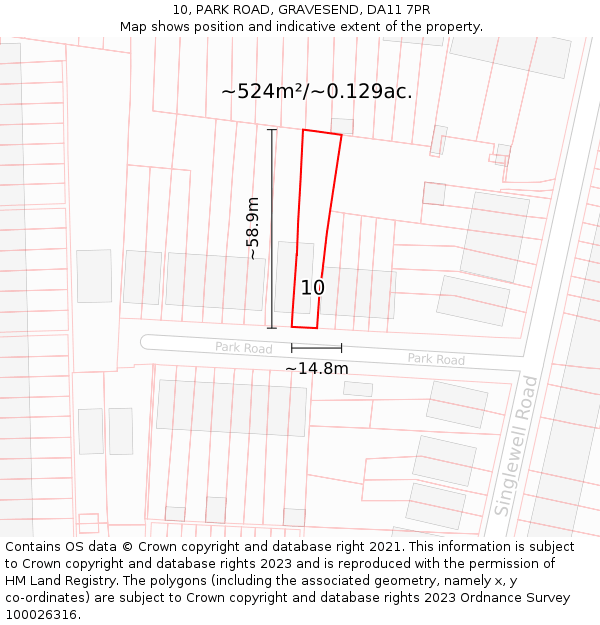 10, PARK ROAD, GRAVESEND, DA11 7PR: Plot and title map
