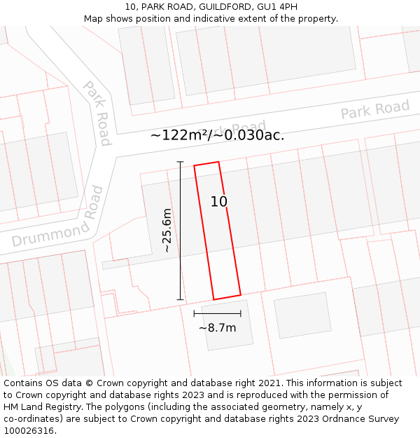 10, PARK ROAD, GUILDFORD, GU1 4PH: Plot and title map