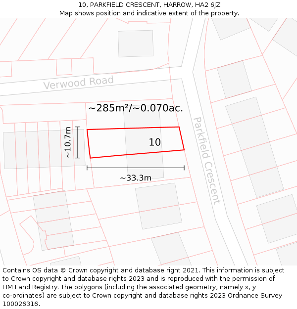 10, PARKFIELD CRESCENT, HARROW, HA2 6JZ: Plot and title map