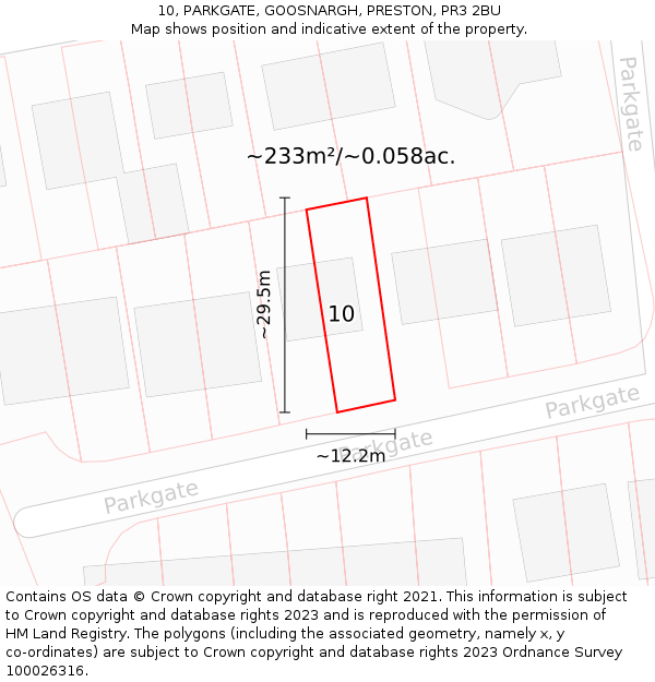 10, PARKGATE, GOOSNARGH, PRESTON, PR3 2BU: Plot and title map