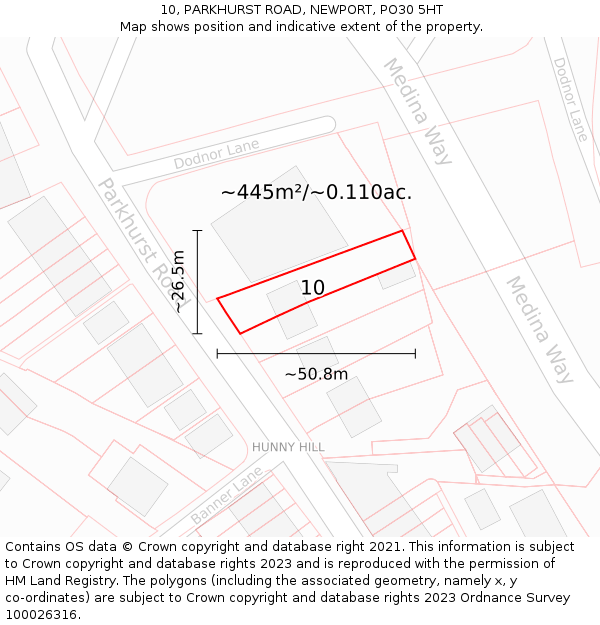 10, PARKHURST ROAD, NEWPORT, PO30 5HT: Plot and title map