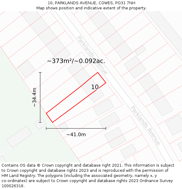 10, PARKLANDS AVENUE, COWES, PO31 7NH: Plot and title map