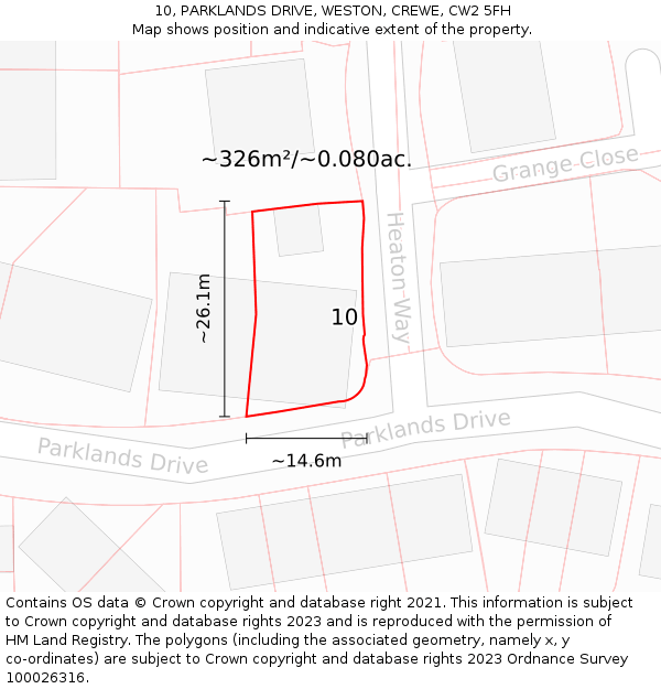 10, PARKLANDS DRIVE, WESTON, CREWE, CW2 5FH: Plot and title map