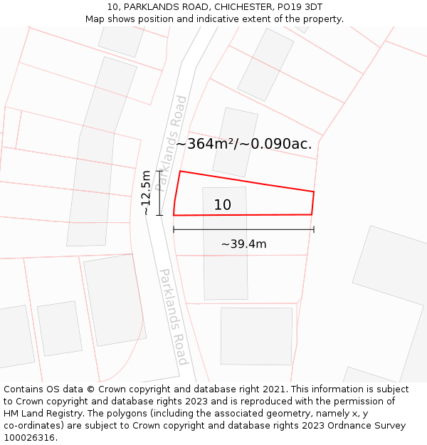 10, PARKLANDS ROAD, CHICHESTER, PO19 3DT: Plot and title map