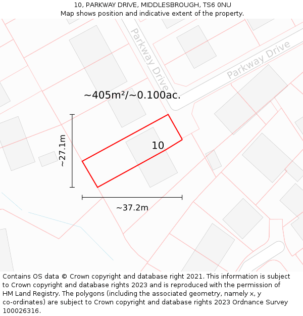 10, PARKWAY DRIVE, MIDDLESBROUGH, TS6 0NU: Plot and title map