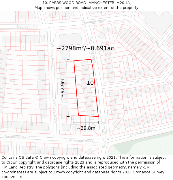 10, PARRS WOOD ROAD, MANCHESTER, M20 4NJ: Plot and title map