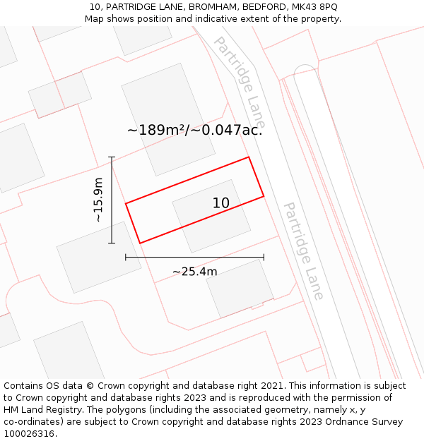 10, PARTRIDGE LANE, BROMHAM, BEDFORD, MK43 8PQ: Plot and title map