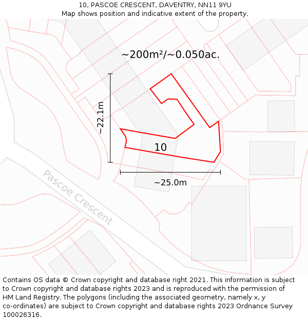 10, PASCOE CRESCENT, DAVENTRY, NN11 9YU: Plot and title map