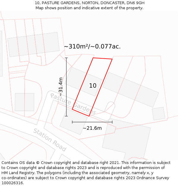 10, PASTURE GARDENS, NORTON, DONCASTER, DN6 9GH: Plot and title map