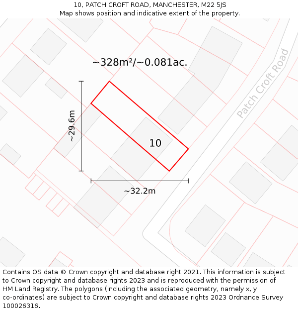 10, PATCH CROFT ROAD, MANCHESTER, M22 5JS: Plot and title map